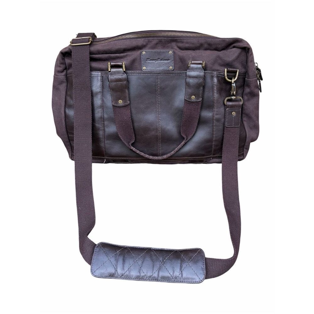 Tommy Bahama Tobago Brown Canvas/Leather Messenger/Laptop/Briefcase/Travel Bag